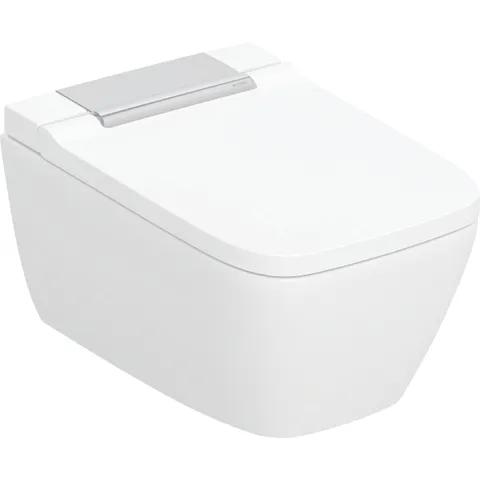 Подвесной унитаз-биде Geberit AquaClean Sela угловой: белый / покрытие KeraTect, Декоративная панель: хром / Высокоглянцевое покрытие